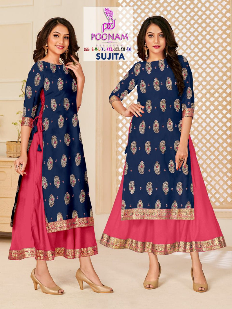 Poonam Designer Sujita Pure Rayon Party Wear Gown Style Kurtis