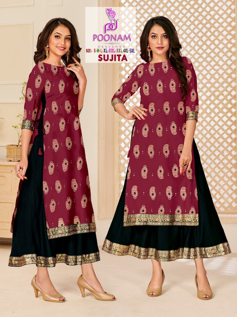 Poonam Designer Sujita Pure Rayon Party Wear Gown Style Kurtis