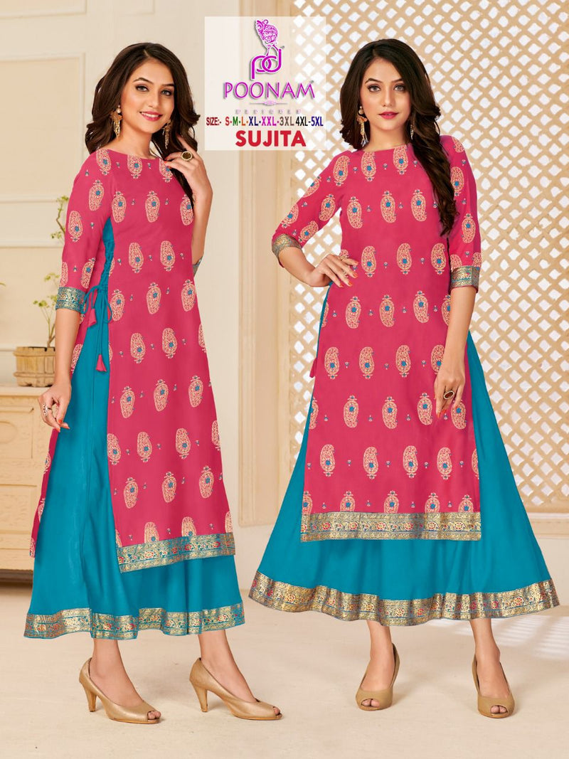 Poonam Designer Sujita Pure Rayon Party Wear Gown Style Kurtis