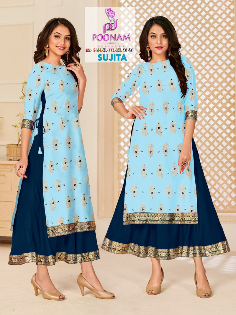 Poonam Designer Sujita Pure Rayon Party Wear Gown Style Kurtis