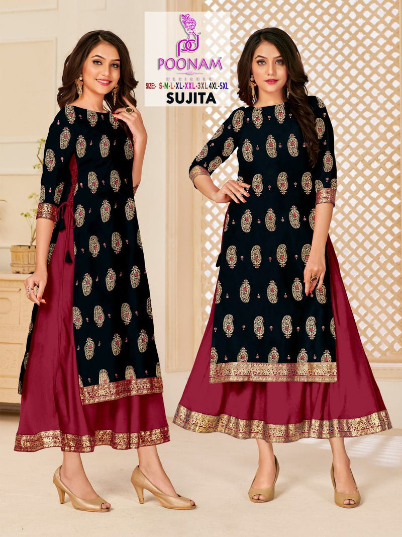 Poonam Designer Sujita Pure Rayon Party Wear Gown Style Kurtis