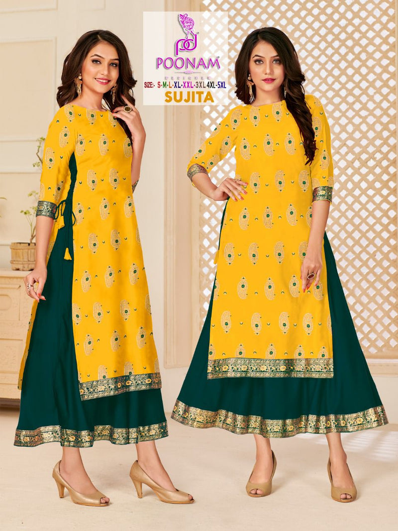 Poonam Designer Sujita Pure Rayon Party Wear Gown Style Kurtis