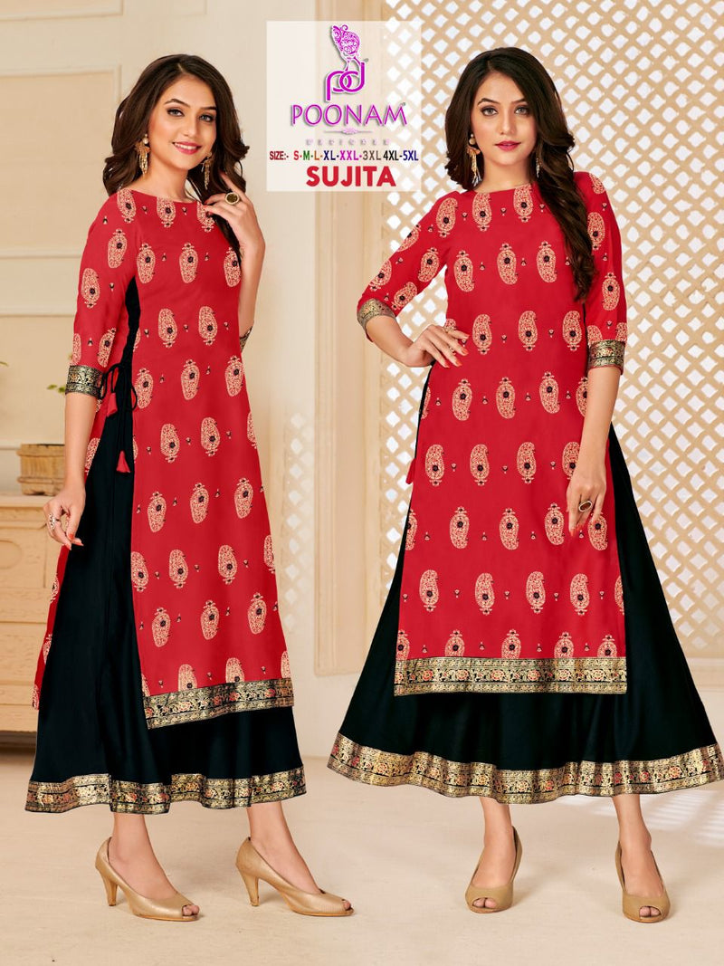 Poonam Designer Sujita Pure Rayon Party Wear Gown Style Kurtis