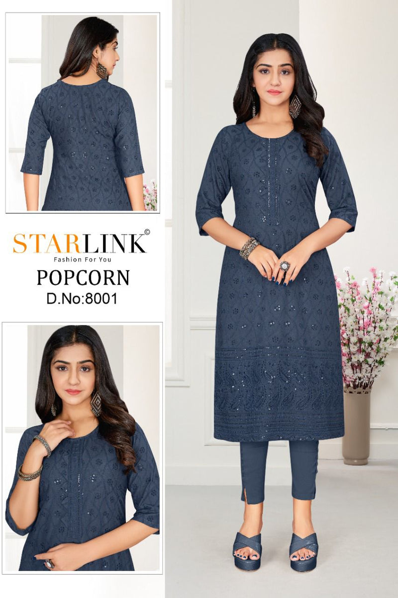 Starlink Popcorn Rayon With Beautiful Fancy Work Stylish Designer Party Wear Fancy Kurti