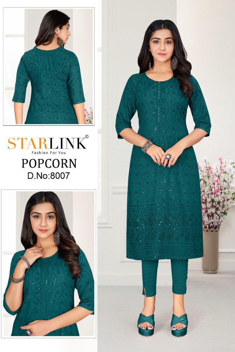 Starlink Popcorn Rayon With Beautiful Fancy Work Stylish Designer Party Wear Fancy Kurti