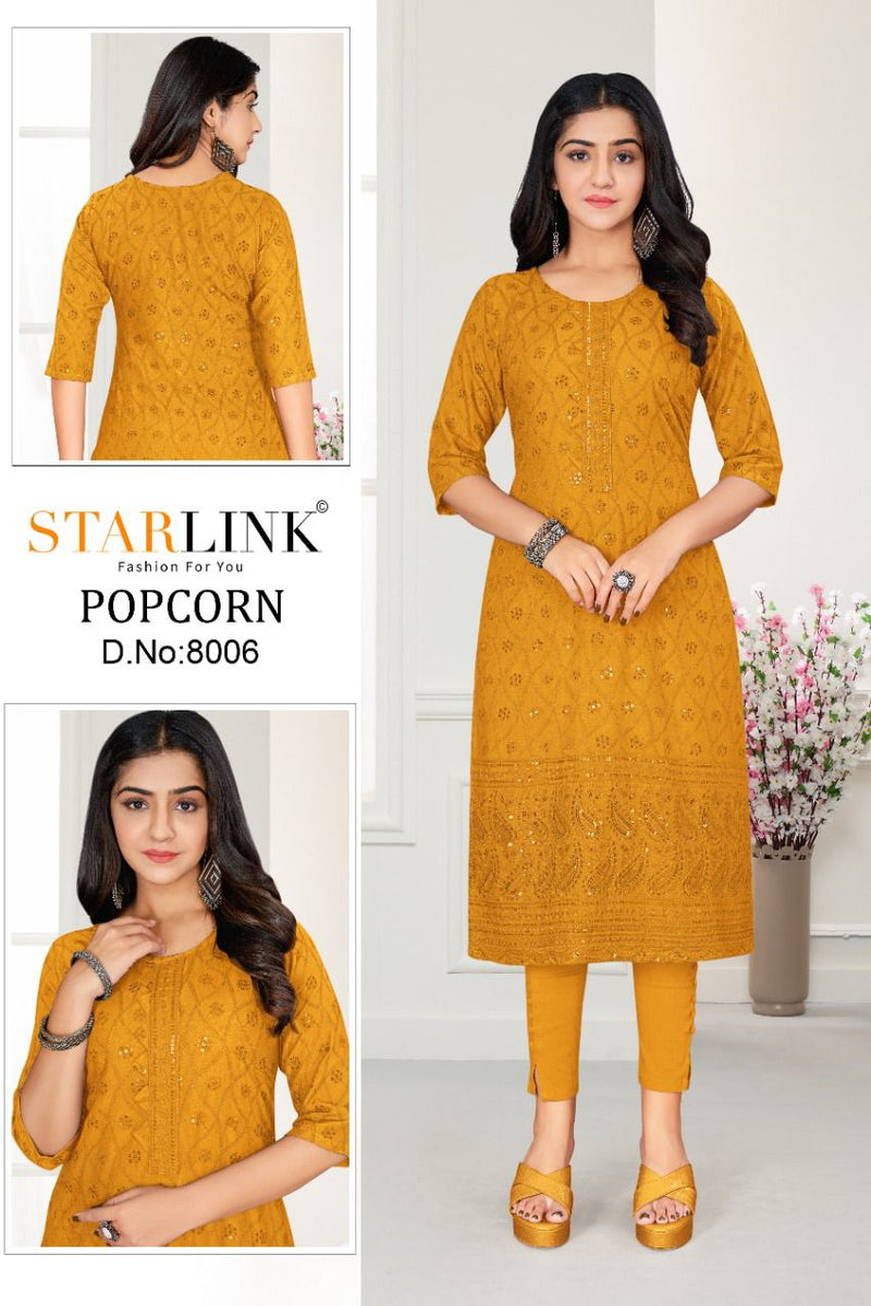 Starlink Popcorn Rayon With Beautiful Fancy Work Stylish Designer Party Wear Fancy Kurti