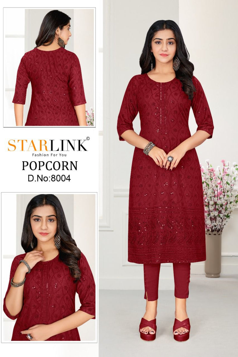 Starlink Popcorn Rayon With Beautiful Fancy Work Stylish Designer Party Wear Fancy Kurti