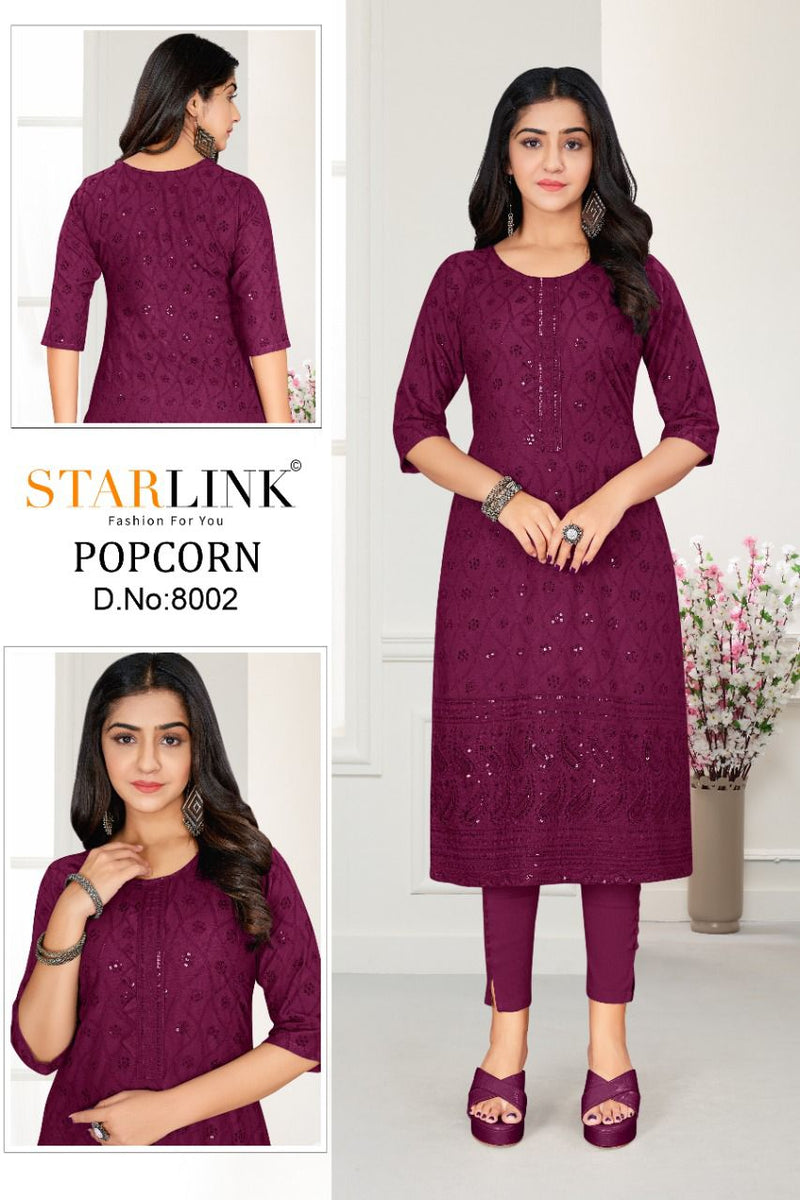 Starlink Popcorn Rayon With Beautiful Fancy Work Stylish Designer Party Wear Fancy Kurti