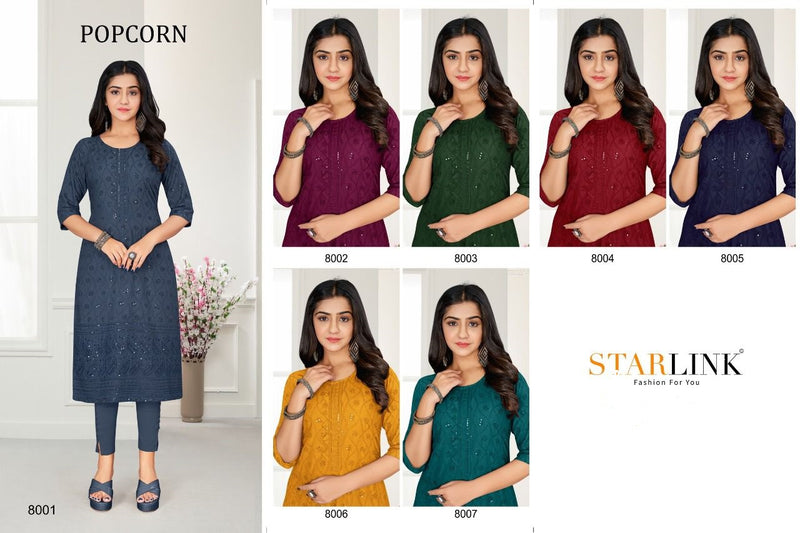 Starlink Popcorn Rayon With Beautiful Fancy Work Stylish Designer Party Wear Fancy Kurti