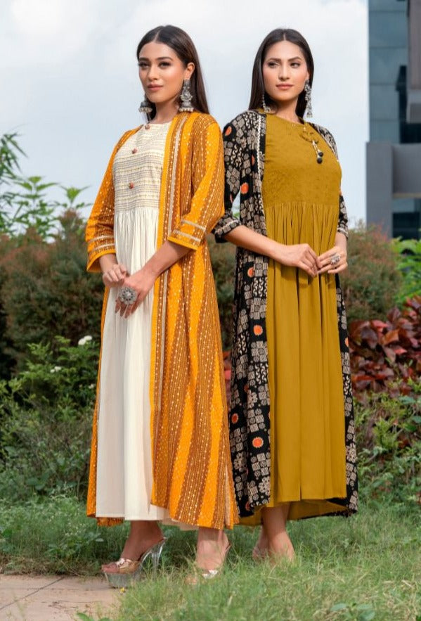 Psyna Porche Vol 4 Rayon Fancy Stylish Party Wear Kurtis With Shrug