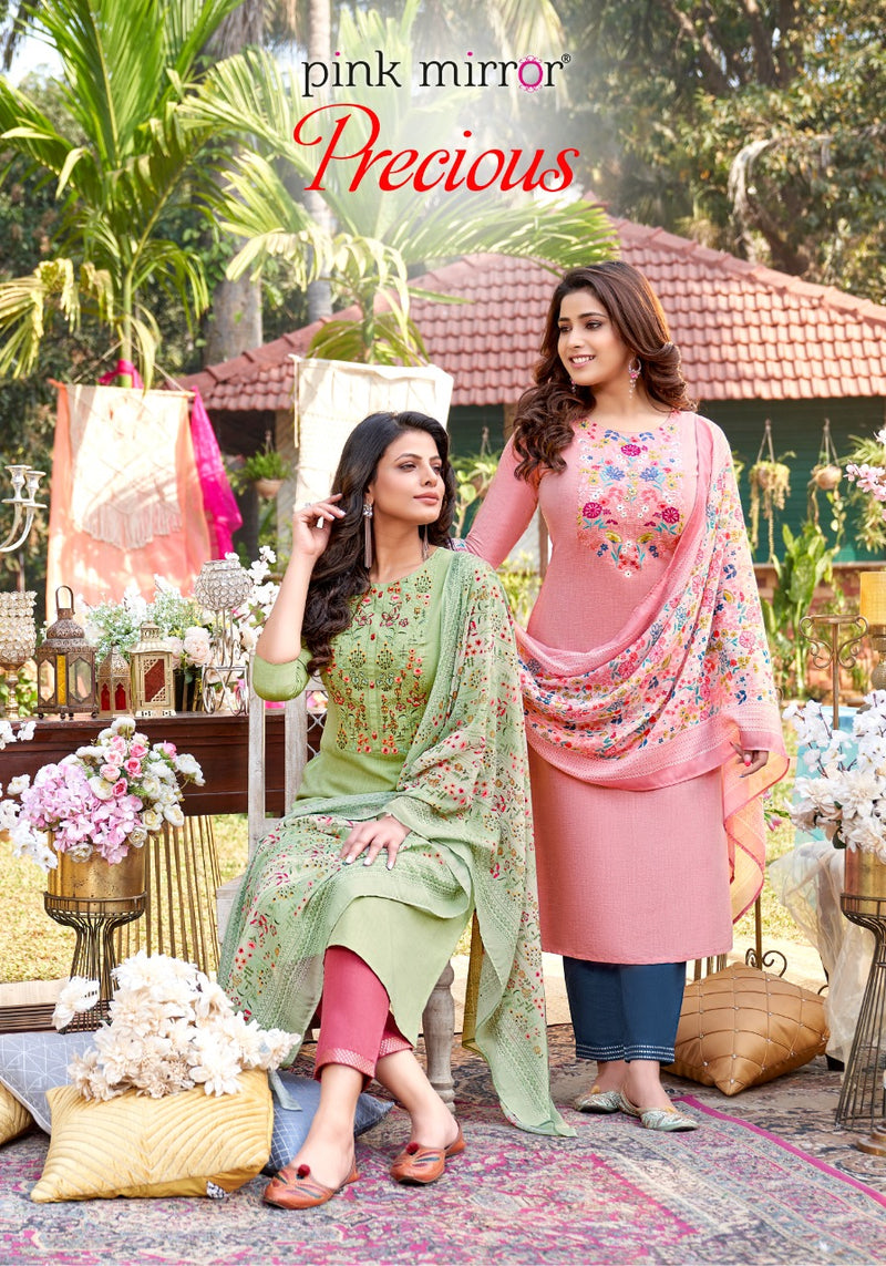 Pink Mirror Precious Viscose Silk Party Wear Kurtis With Fancy Embroidery Work