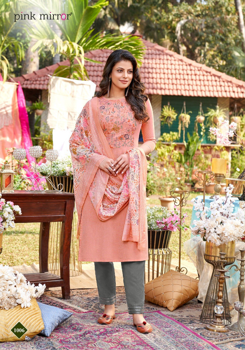 Pink Mirror Precious Viscose Silk Party Wear Kurtis With Fancy Embroidery Work