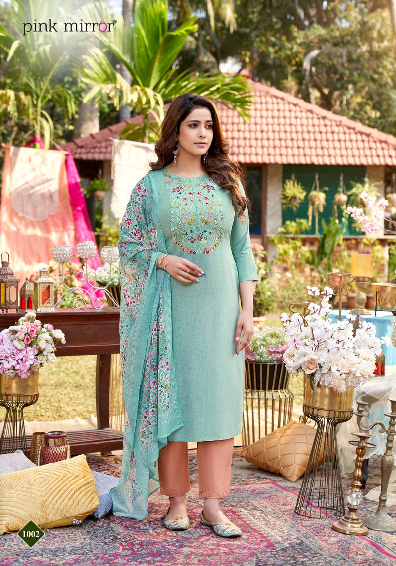 Pink Mirror Precious Viscose Silk Party Wear Kurtis With Fancy Embroidery Work