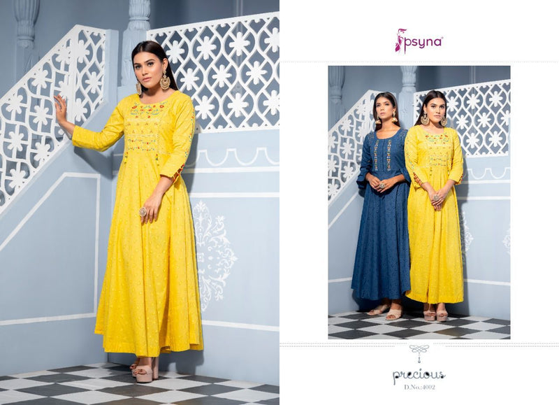 Psyna Precious Vol 4 Cotton Fancy Designer Gown Style Party Wear Kurtis