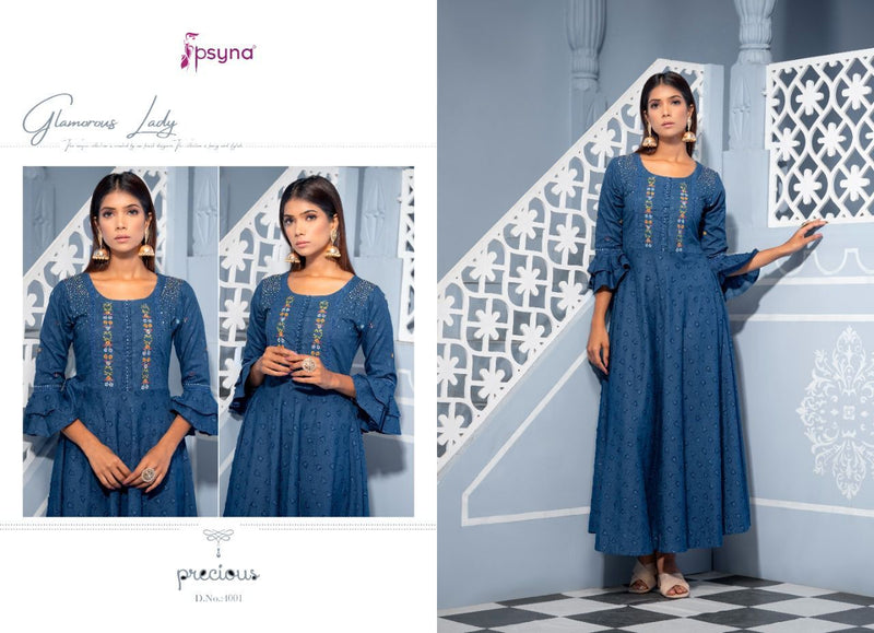 Psyna Precious Vol 4 Cotton Fancy Designer Gown Style Party Wear Kurtis