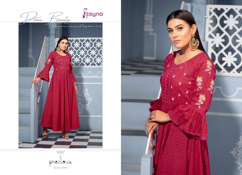 Psyna Precious Vol 4 Cotton Fancy Designer Gown Style Party Wear Kurtis