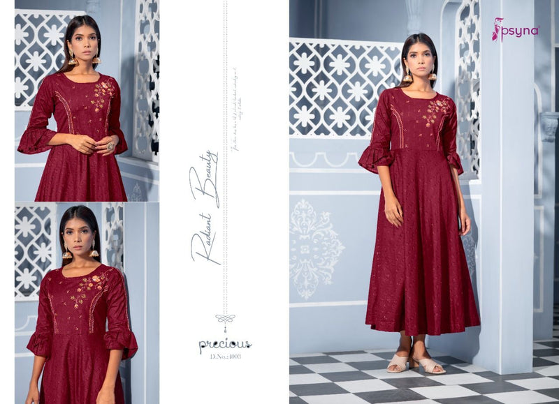 Psyna Precious Vol 4 Cotton Fancy Designer Gown Style Party Wear Kurtis