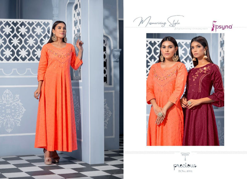 Psyna Precious Vol 4 Cotton Fancy Designer Gown Style Party Wear Kurtis