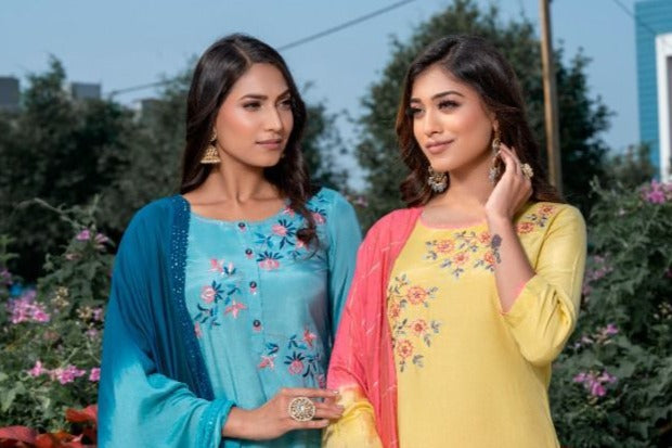 Psyna Preet Vol 7 Viscose Silk Designer Style Fancy Stylish Party Wear Embroidered Kurtis With  Set Of Dupatta & Bottom