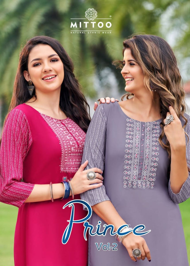 Mittoo Prince Vol 2 Rayon With Fancy Work stylish Designer Casual Wear Kurti