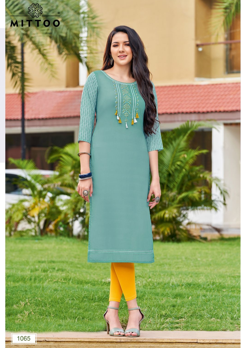 Mittoo Prince Vol 2 Rayon With Fancy Work stylish Designer Casual Wear Kurti