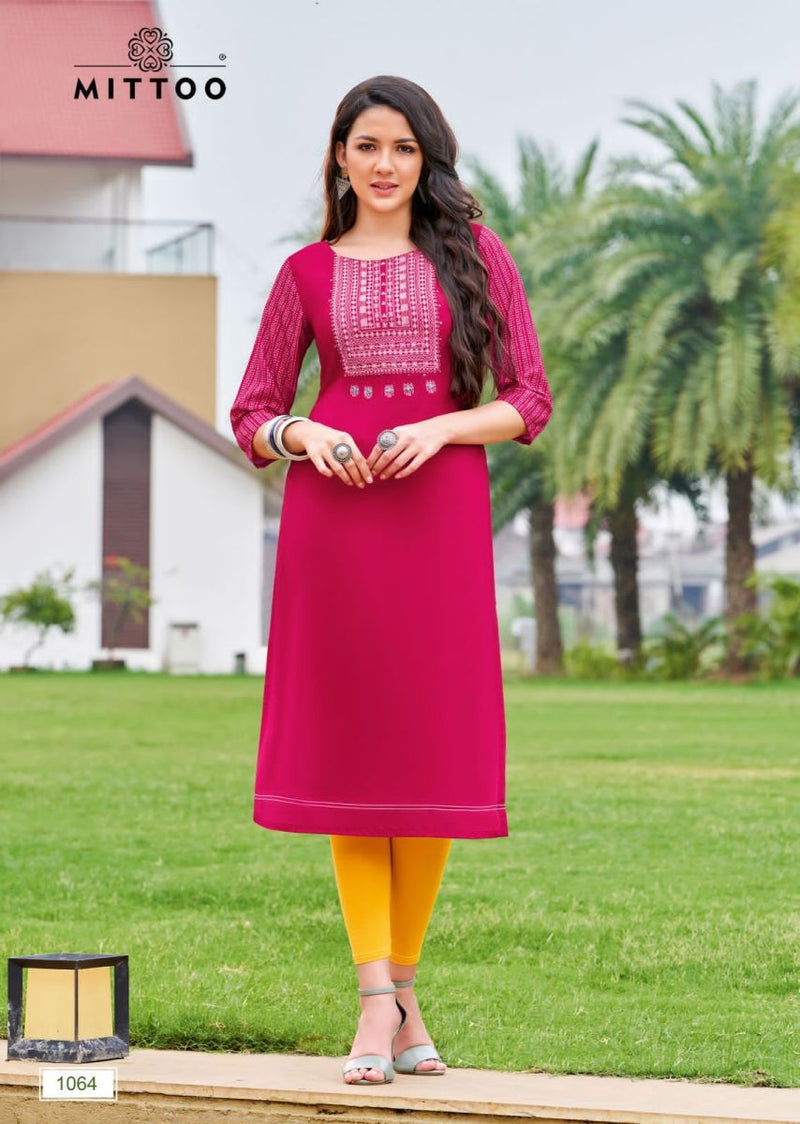 Mittoo Prince Vol 2 Rayon With Fancy Work stylish Designer Casual Wear Kurti