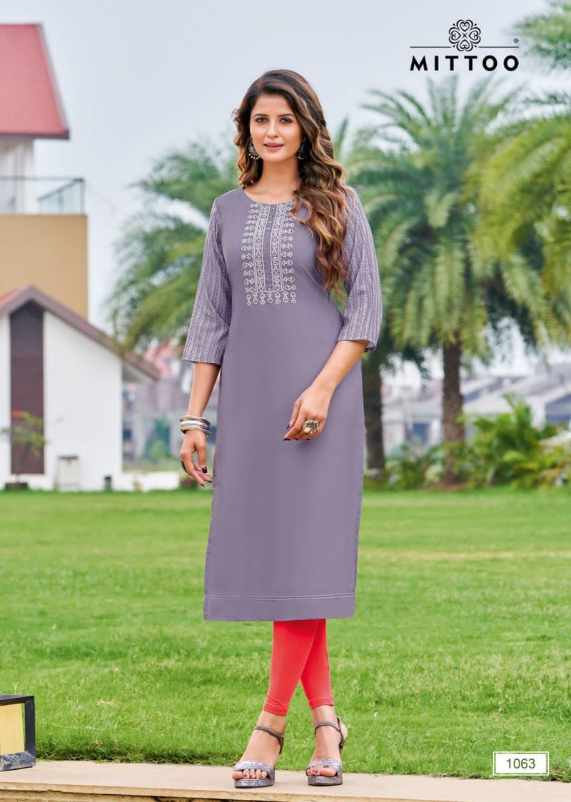 Mittoo Prince Vol 2 Rayon With Fancy Work stylish Designer Casual Wear Kurti