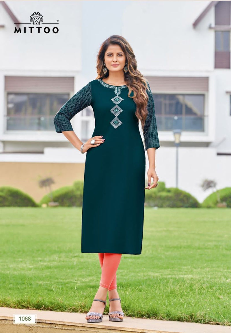 Mittoo Prince Vol 2 Rayon With Fancy Work stylish Designer Casual Wear Kurti