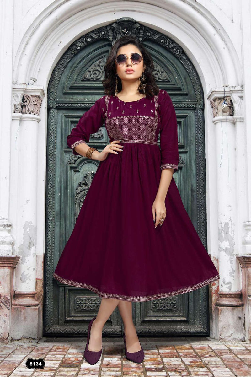 Beauty Queen Prisha Rayon Fancy Frock Style Party Wear Kurtis With Sequence Work
