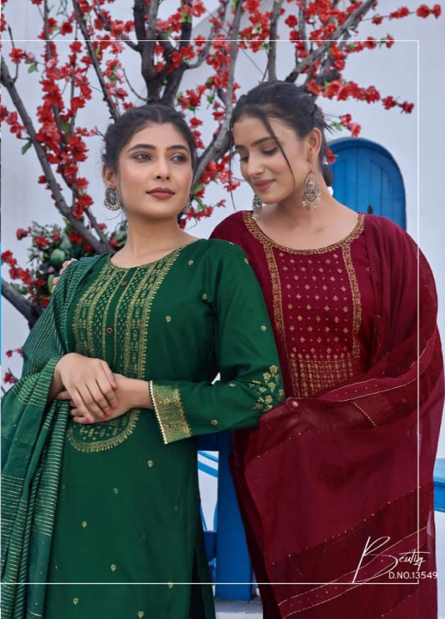Kalaroop Purvi Jacquard With Embroidery Work stylish designer Festive Wear Fancy Kurti
