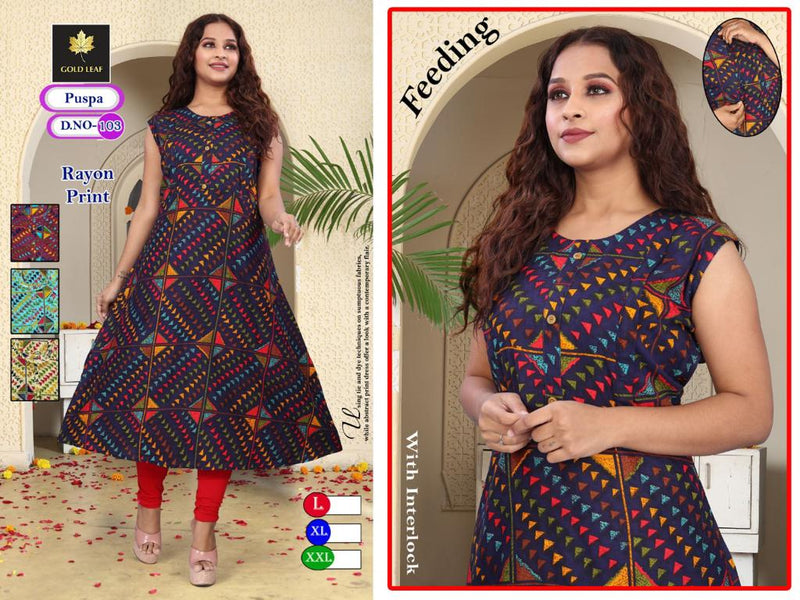 Gold Leaf Pushpa Fancy Printed Feeding Top Party Wear Kurtis