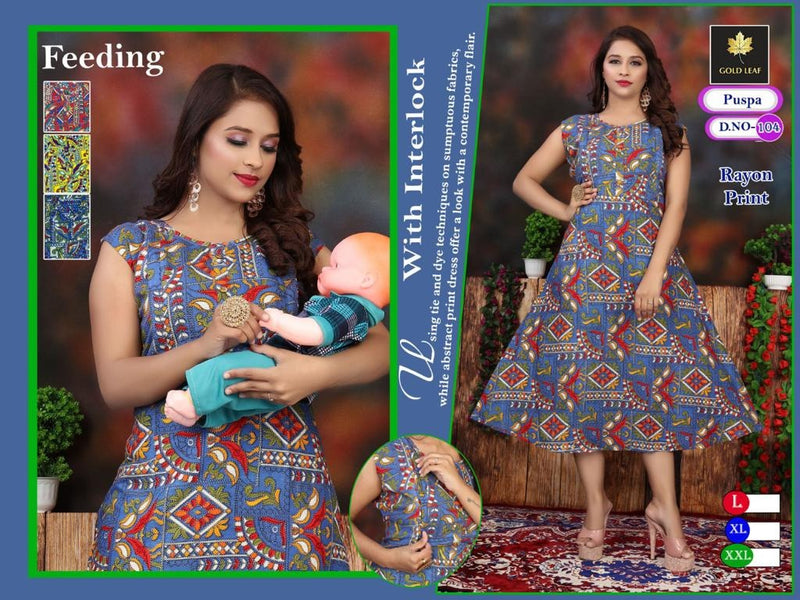 Gold Leaf Pushpa Fancy Printed Feeding Top Party Wear Kurtis