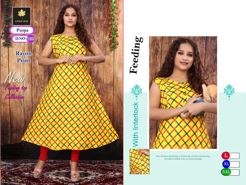 Gold Leaf Pushpa Fancy Printed Feeding Top Party Wear Kurtis