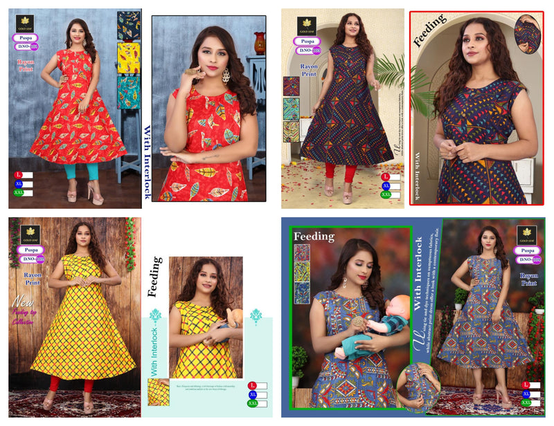 Gold Leaf Pushpa Fancy Printed Feeding Top Party Wear Kurtis