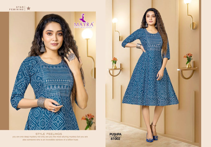 Mayra Pushpa Vol 2 Rayon Printed Designer Party Wear Kurtis