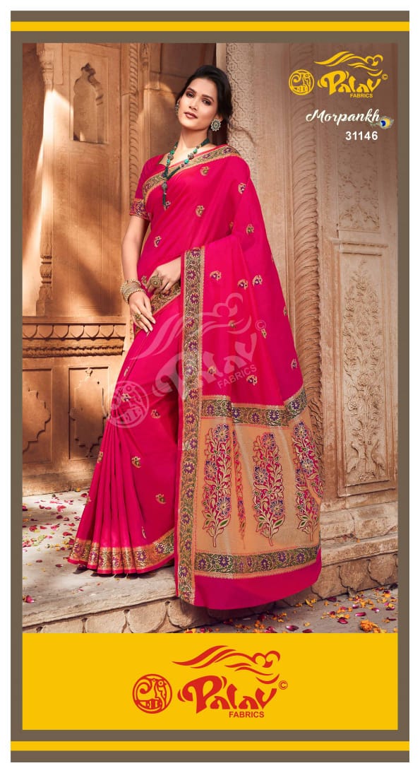 Palav Fabric Launch By Morpankh Silk With Heavy Pallu Exclusive Party Wear Fancy Sarees