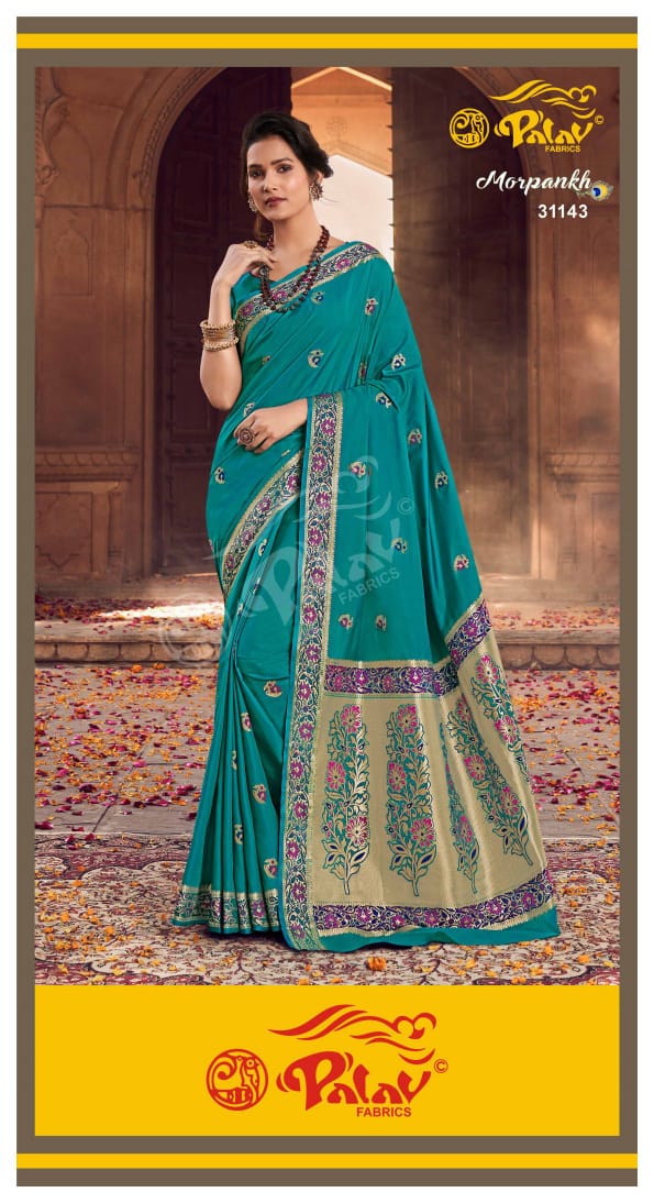 Palav Fabric Launch By Morpankh Silk With Heavy Pallu Exclusive Party Wear Fancy Sarees