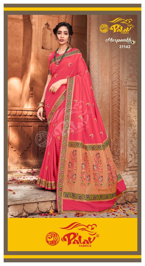 Palav Fabric Launch By Morpankh Silk With Heavy Pallu Exclusive Party Wear Fancy Sarees