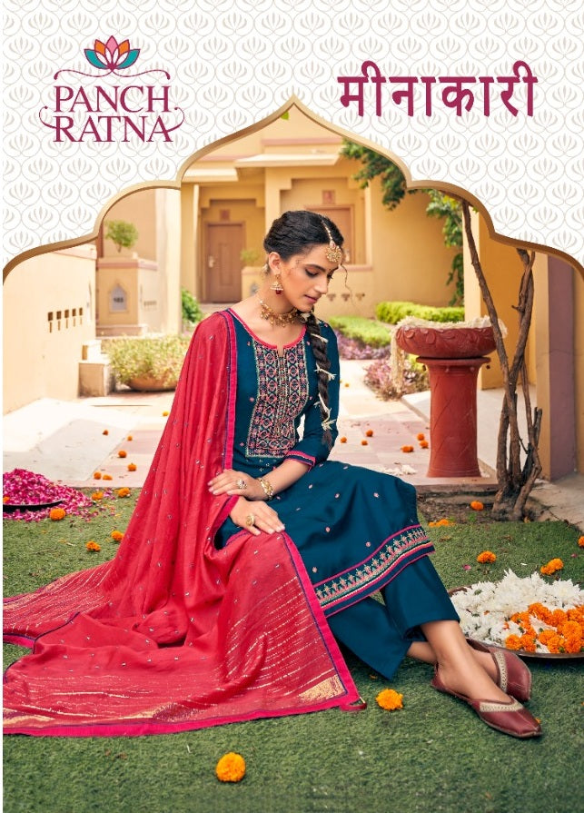 Panch Ratna Meenakari Upada Silk Work With Swarovski Daimond Salwar Suit