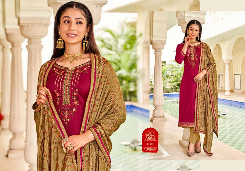 Panch Ratna Odhani Jam Silk Embroidery Work Fancy Salwar Kameez