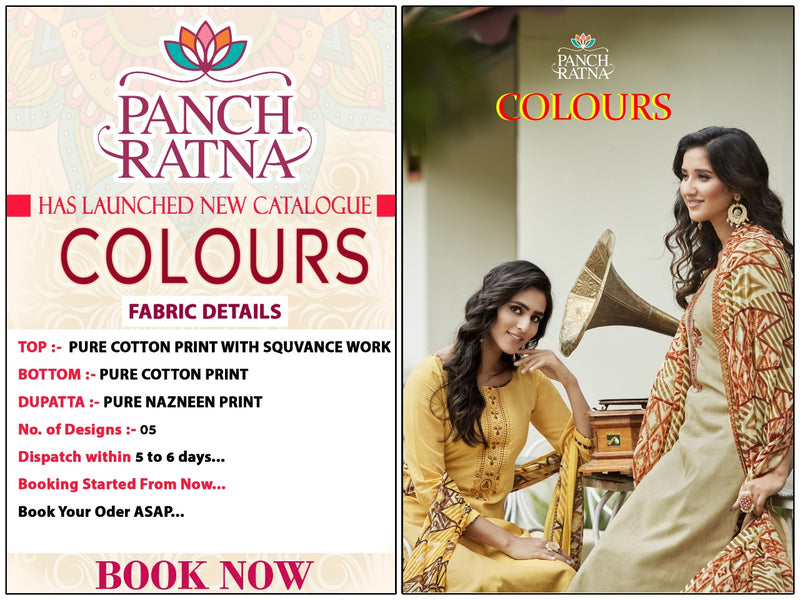 Panchratna Colours Pure Cotton Print Sequence Work Salwar Kameez