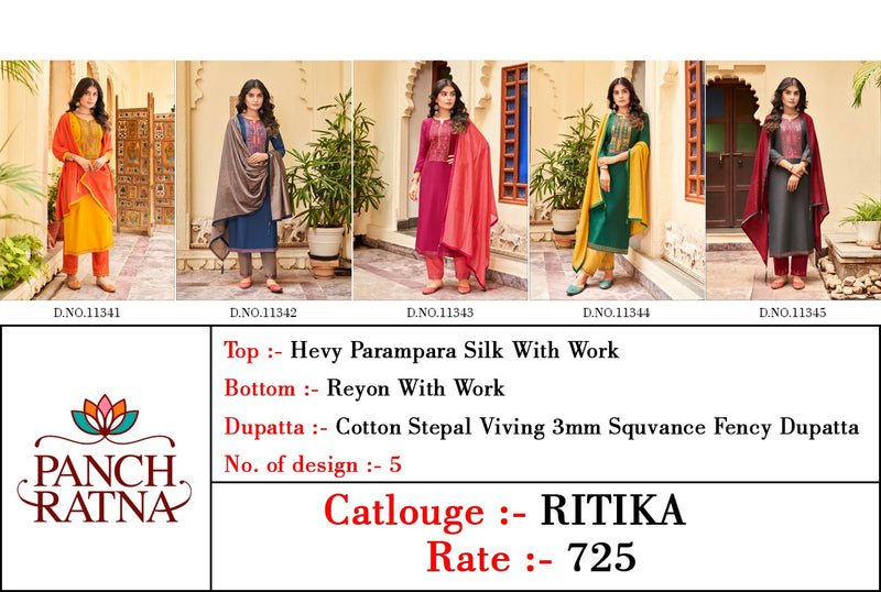 Panchratna Launch Ritika Heavy Silk With Embroidery Work Designer Pakistani Salwar Suits