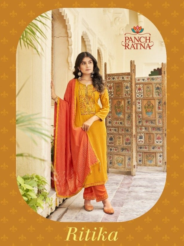 Panchratna Launch Ritika Heavy Silk With Embroidery Work Designer Pakistani Salwar Suits