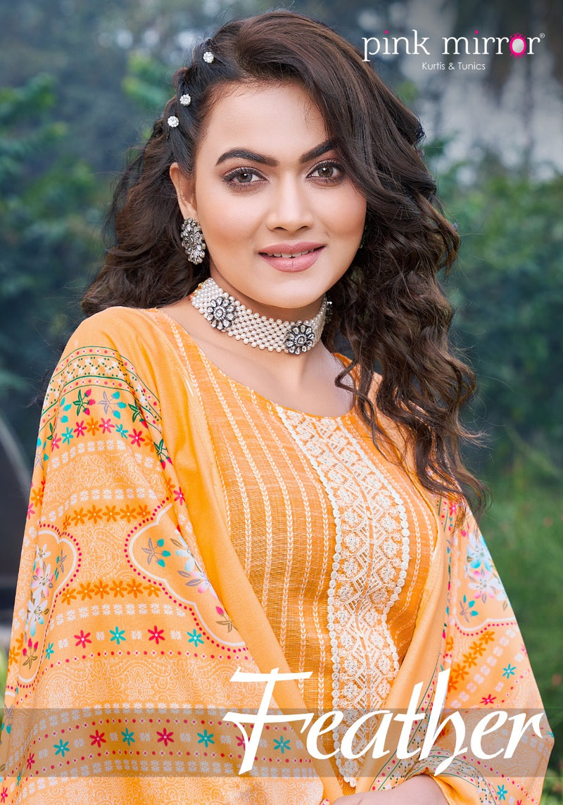 Pink Mirror Feather Viscose Cotton Embroidered Work Readymade Kurti