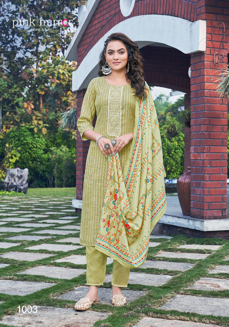Pink Mirror Feather Viscose Cotton Embroidered Work Readymade Kurti