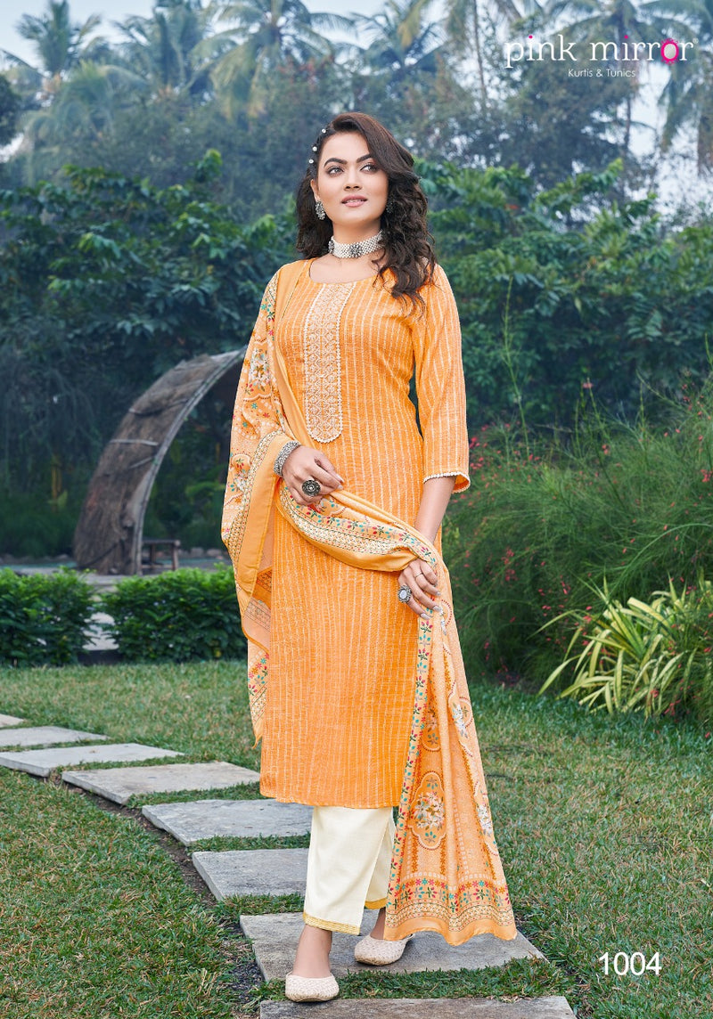 Pink Mirror Feather Viscose Cotton Embroidered Work Readymade Kurti