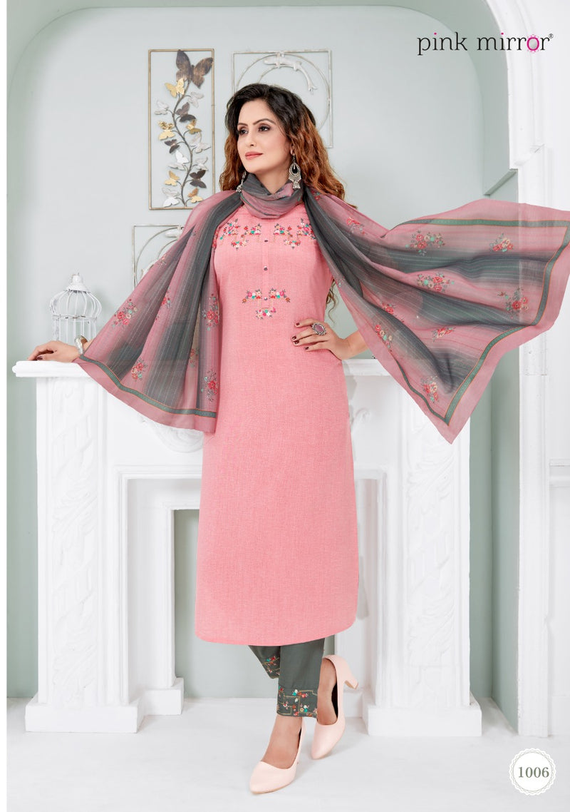 Pink Mirror Serenity Viscose Silk Liva With Embroidery And Handwork Kurti
