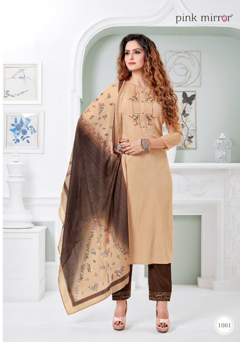Pink Mirror Serenity Viscose Silk Liva With Embroidery And Handwork Kurti