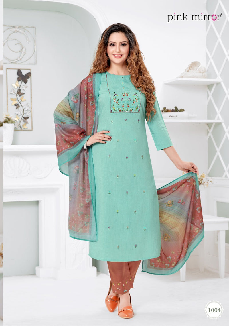 Pink Mirror Serenity Viscose Silk Liva With Embroidery And Handwork Kurti