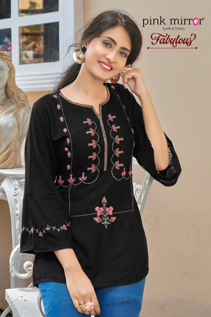 Pink Mirror fabulous Rayon Slub With embroidery Fency Kurti